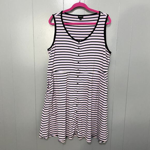 Torrid Pink Striped Mini Jersey Button-Front Sleeveless Summer Dress 2X - Picture 3 of 10